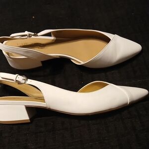 Naturalizer Women's 11M Frisco White Slingback Block Heel Pumps Shoes